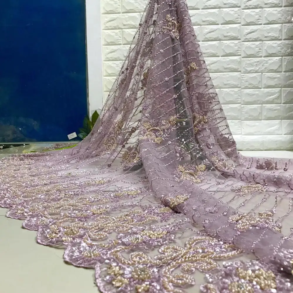 

Madison Nigerian Lace Fabrics 2019 High Quality African Lace Fabrics 3D Flower Lace Embroidery Guipure Lace Fabrics with Beads
