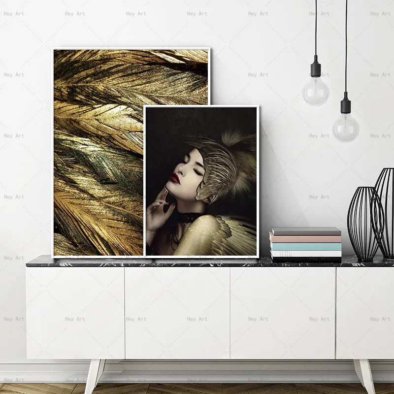 Frameless printing portrait picture Wall art prints feather canvas paintings for living room Figure Posters