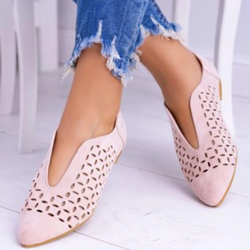 Женская обувь на плоской подошве; открытая обувь на плоской подошве с цветочным узором; обувь телесного цвета с острым носком; zapatos mujer - Цвет: Розовый
