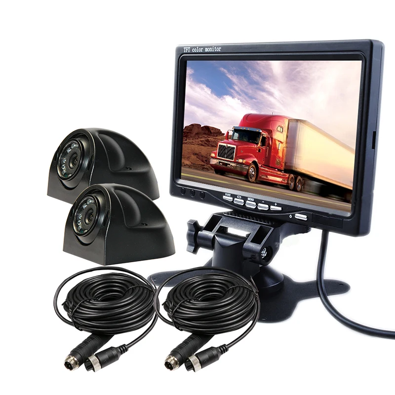 

FREE SHIPPING 2 Channel 24V 7" Color LCD Car Reverse Monitor + 2 Night Vision Waterproof Rear View Car Camera for Bus Van Truck