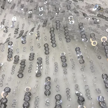 

Free shipping (5yards/pc) high quality silver white French net lace fabric with lots of glass beads and sequins for dress FZZ96