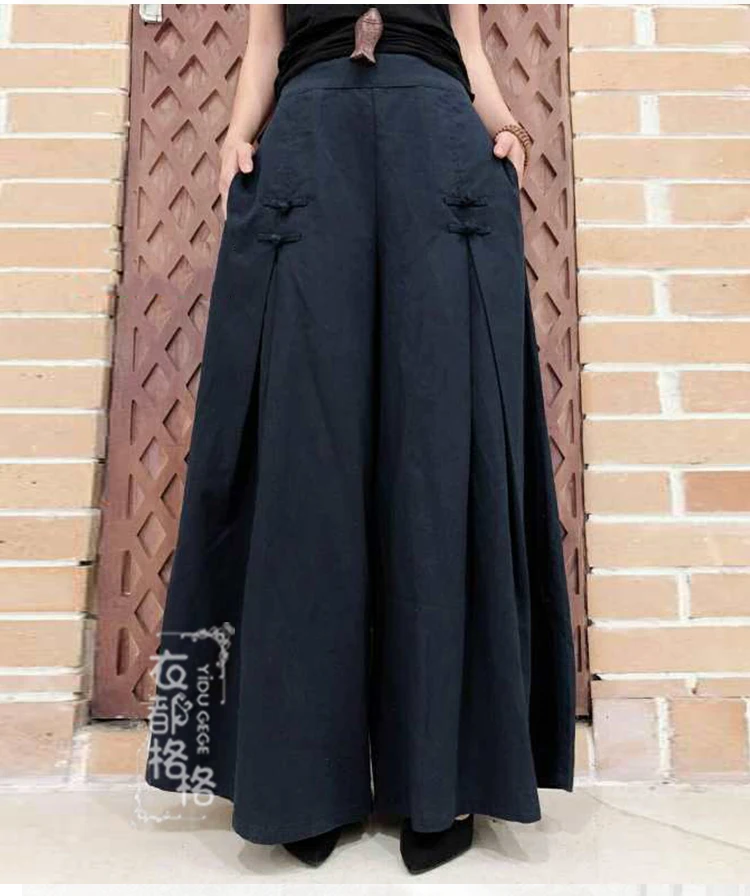 Женские брюки палаццо с эластичной резинкой на талии; свободные хлопковые льняные брюки; широкие брюки; повседневные брюки; S10