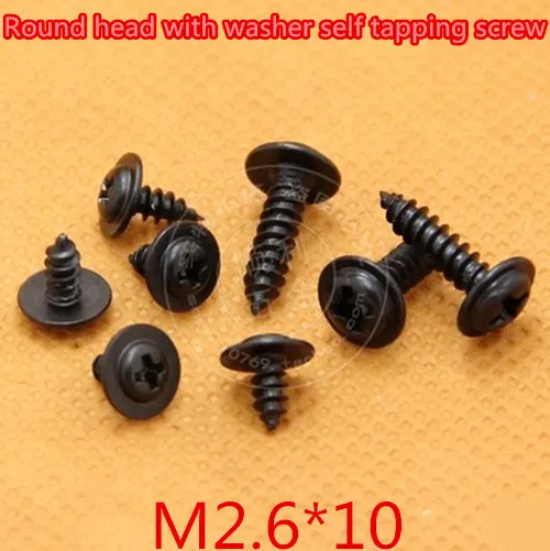 1000pcs/lot M2.6*10mm 2.6mm Steel With Black Round Head Washer Micro Self Tapping Screw washer head screw | Обустройство дома