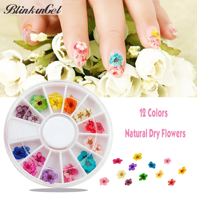 Blinkingel 30pcs New Nail Art Products 12 Colors Dried Flower