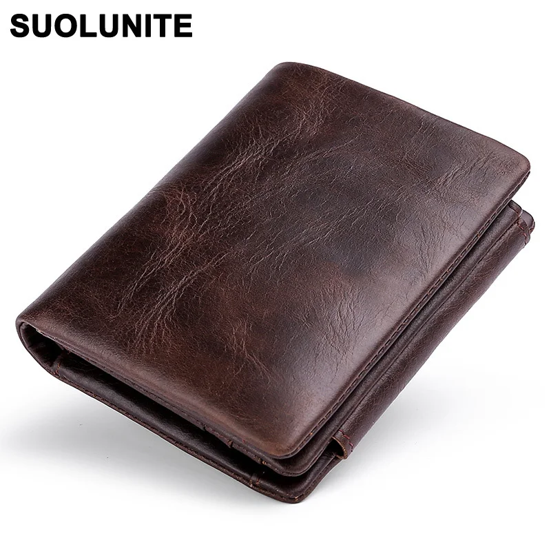 

Genuine Leather Security RFID Vintage Wallet Men with Coin Pocket Short Wallets Small Zipper Walet with Card Holders Man Purse