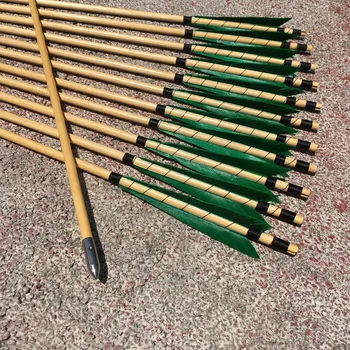 

6/12/24pcs Full Green Feather Traditional Wooden Arrows For Longbow Recurve Bow Compound Bow Huting