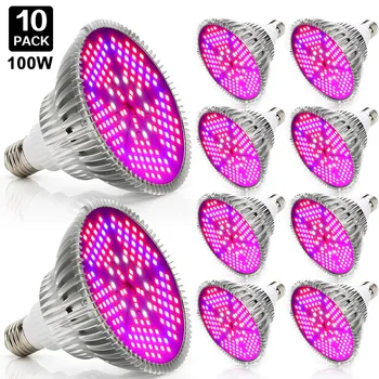 

10pcs 100w Grow Led Full Spectrum E27 Led Grow Light Industrial Led Lamp For Indoor Plants Growing Hydroponics System Greenhouse