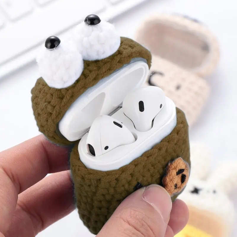 Protective Cover Silicone Skin Handmade Sweater Case Anti-Slip Cute Headset Accessories for Apple AirPods Wireless Bluetooth Ea