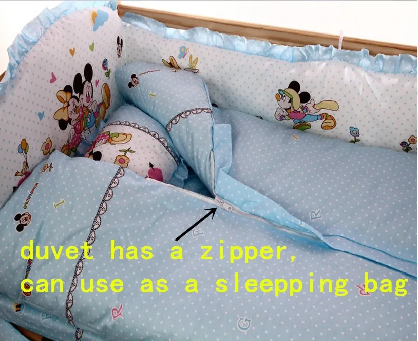 

Promotion! 6PCS Cartoon Baby Bed Crib Cots And Cribs Bedding Sets (3bumper+matress+pillow+duvet)