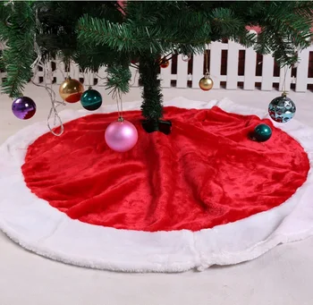 

1pc Plush Christmas Tree Skirt Red With White XMAS Decorations Christmas Tree Dress New Year's Home Party Decor Supplies 120cm