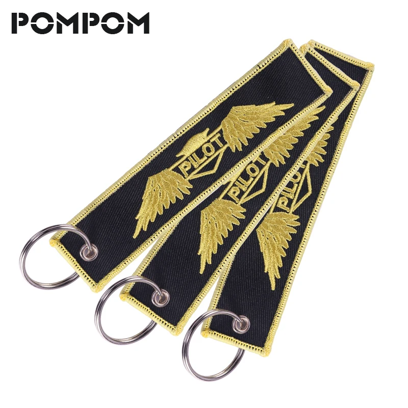 

3 PCS/LOT Pilot Key Chain Aviation Gift Key Tag Chaveiros Atacado Angle Wing Keychains Jewelry Embroidery Pilot Key Ring Chain