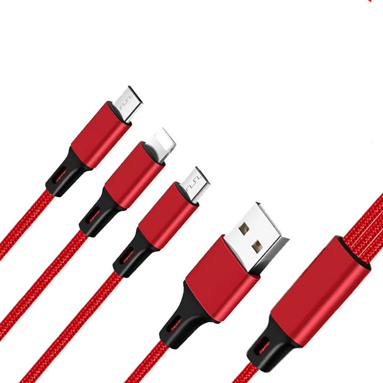 

2019 data lines support 2.8A three-head synchronous fast charge three-in-one data line multi-function phone charging line