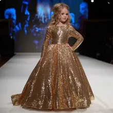 Sparky/пышные платья для девочек с круглым вырезом и длинными рукавами; детская официальная одежда с блестками; платья для девочек с цветочным узором для особых случаев