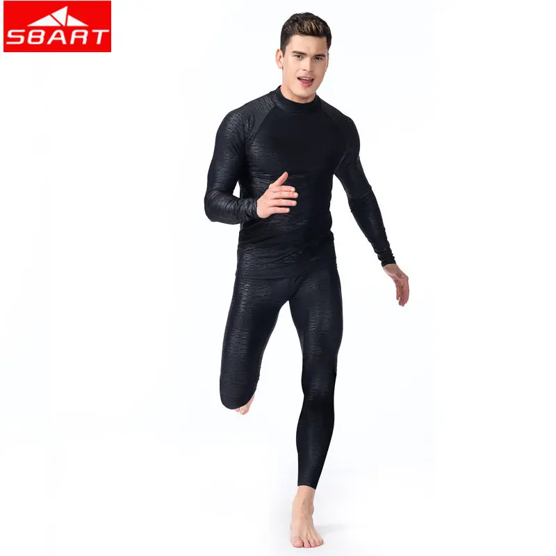 

SBART Shark Skin Printed Wetsuits Pant Men Lycra Quick Dry Anti-UV Leggings Rash Guards Full Length Black Fitness Body Suits