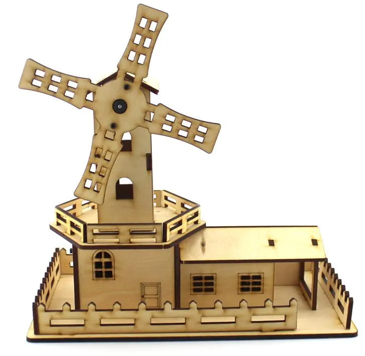 Wooden Waterwheel Windmill Rotating musical box for DIY toy auessories