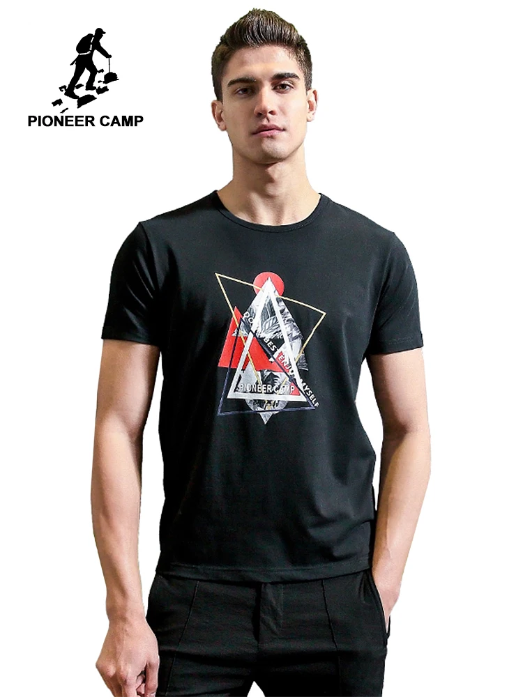 

Pioneer Camp New short T shirt men brand clothing fashion pattern printed T-shirt male quality stretch casual Tshirt ADT705007