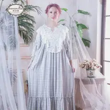 Новые весенне-осенние женские милые ночные рубашки «Принцесса» женские кружевные хлопковые конопляные Большие размеры длинные ночные рубашки ночное белье