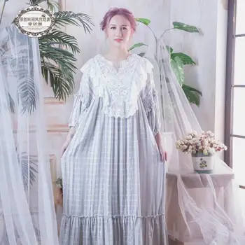 

2019 New Spring Autumn Women's Sweet Princess Nightgowns Ladies Lace Cotton Hemp Big Size Long Nightdress Sleepwear Nightwear