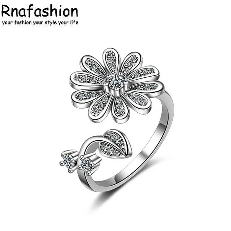 

RNAFASHION Fashion Silver 925 Adjustable Rings Flower Design Sterling Silver Engagement Ring Jewelry for Women