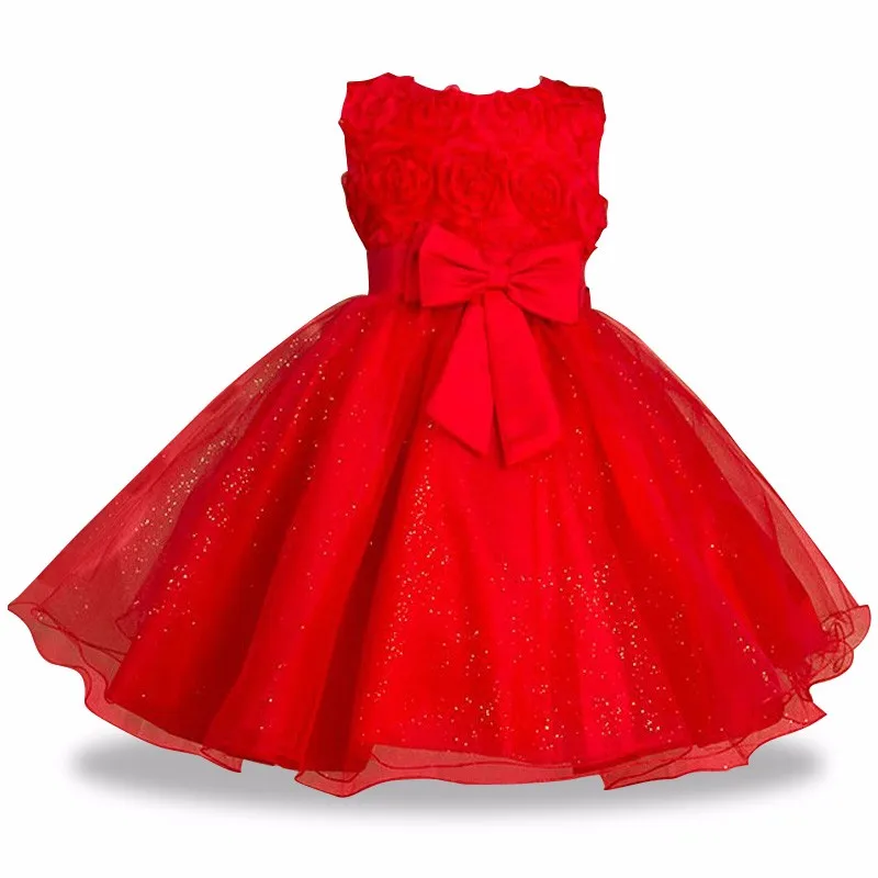 Кружевные Платья с цветочным узором для девочек на свадьбу; элегантное платье принцессы для маленьких девочек; детское Новогоднее платье; Vestidos - Цвет: Красный