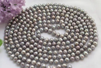 

huij 001748 Long 80" 8mm round gray freshwater pearl necklace