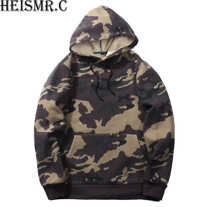 

2018 Mens Hoodies and Sweatshirts New Brand Velvet Hoodie Streetwear Hip Hop Camouflage Hooded Hoody Mens Winter Clothes AW11