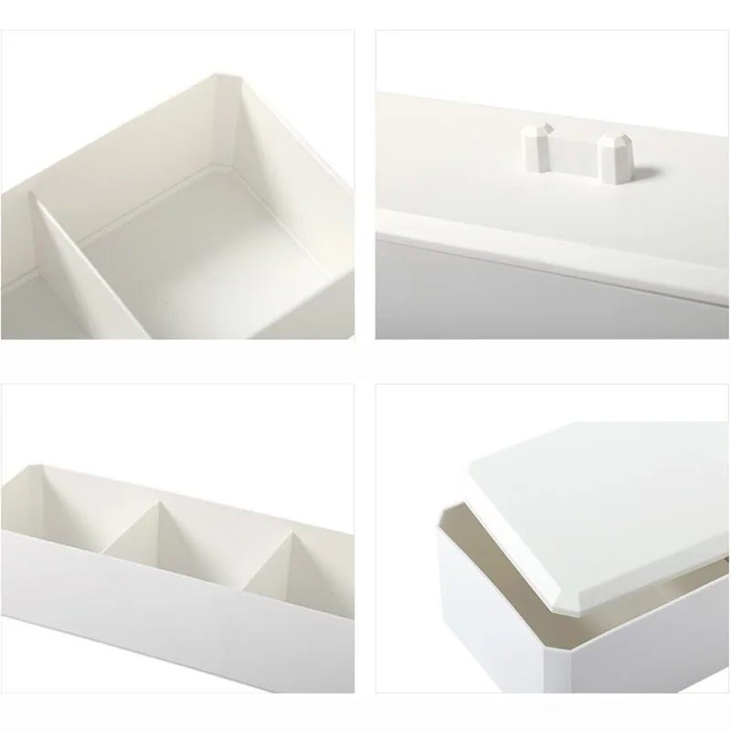 1 Pcs Simple Makeup Organizer 3 Grid Cosmetic Storage Box Sundries Finishing Boxes Dustproof Cotton Swab Cotton Pad Organizador
