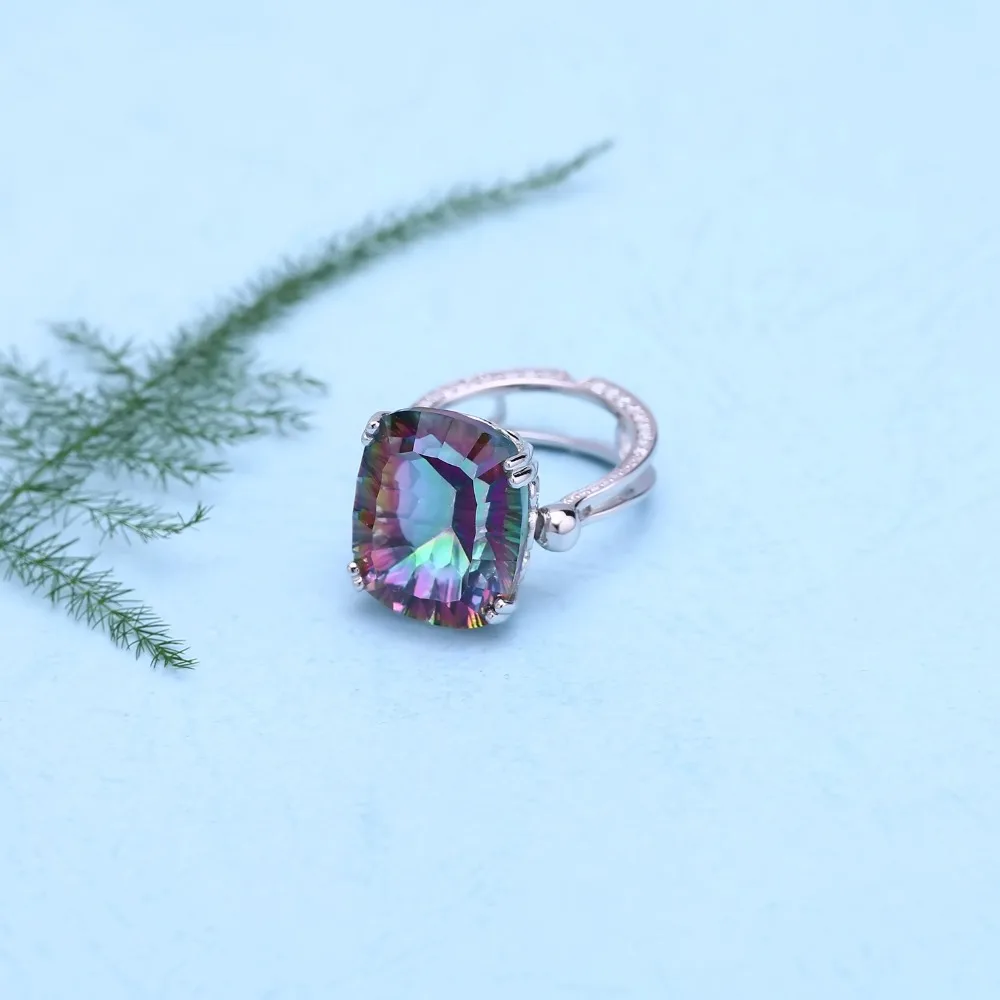 GEM'S балет Мистический Кварц-переливающийся драгоценный камень кольцо стерлингового серебра 925 прямоугольные красочные свадебные кольца для женщин ювелирные украшения