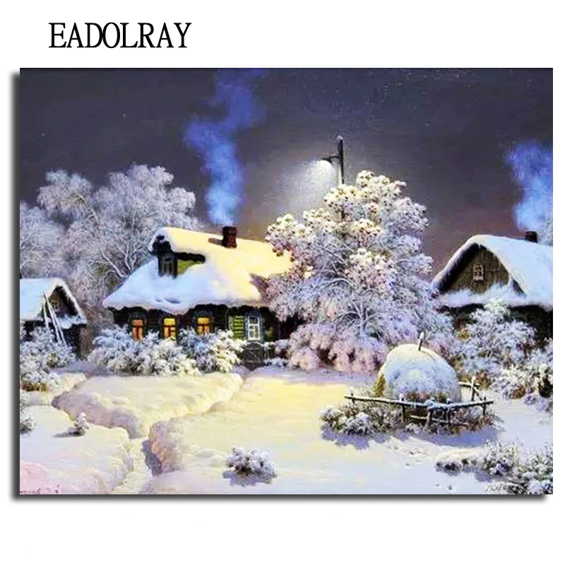 EADOLRAY European Winter Night Village Landscape DIY Painting By