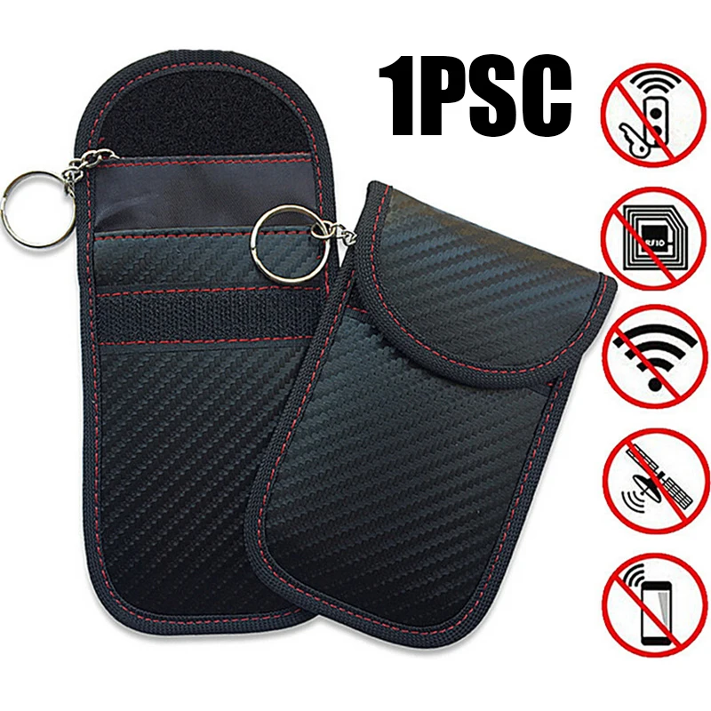 

Signal Key Case Pouch Fob Phone Black Key Cover RFID Shielding Carbon Fiber Anti-theft Car Practical