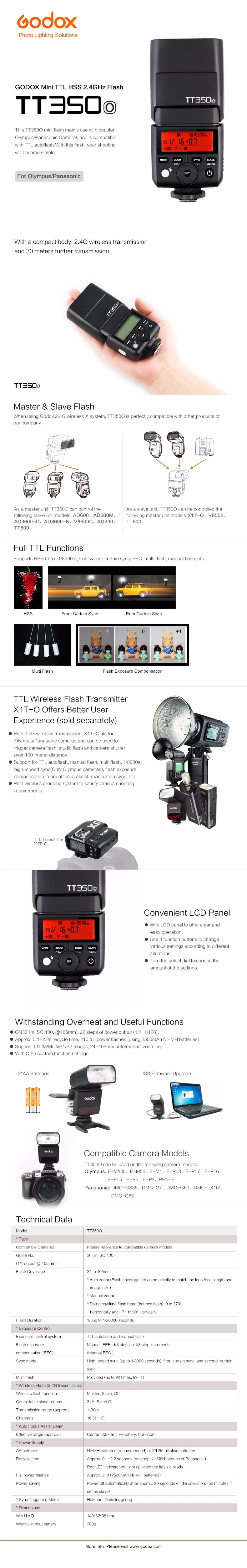 Godox Mini Speedlite TT350 TT350O камера Вспышка ttl HSS GN36 для Olympus/Panasonic беззеркальная DSLR камера+ 6 подарочных комплектов