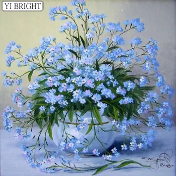 

5D DIY Full Square Diamond Painting Cross Stitch Blue flower 3D Diamond Embroidery Rhinestone Mosaic Home Decoration gift