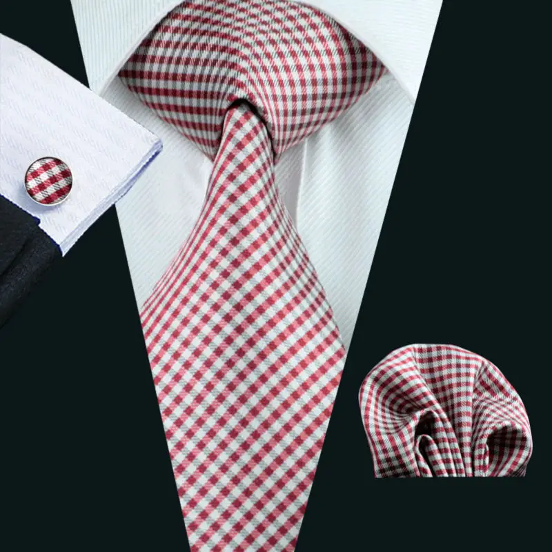 

Men`s Tie Classic Plaid Jacquard Woven 100% Silk Brand Tie Hanky Cufflinks Set For Wedding Business Party Free Postage LS-1037