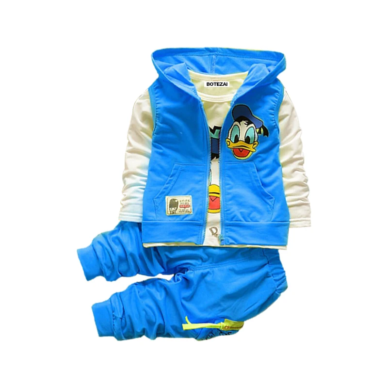 

2017 Autumn children boys girls clothing sets baby kids cartoon Hello Kitty vest jacket T shirt pants Donald Duck clothes set
