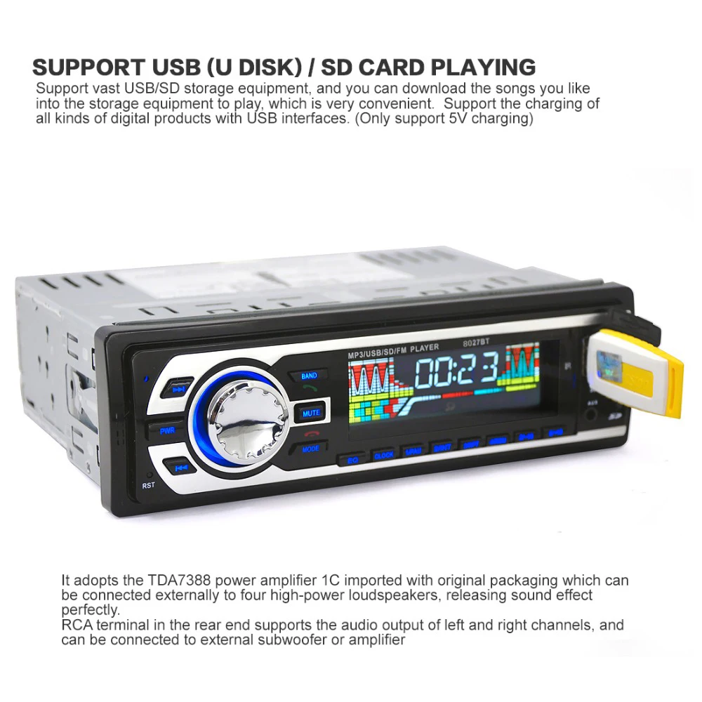 

1 Din Car Audio Player In-dash Autoradio Car Radio MP3 Player tuner stereo BT FM USB/SD Port Aux-in Remote Control OLED screen