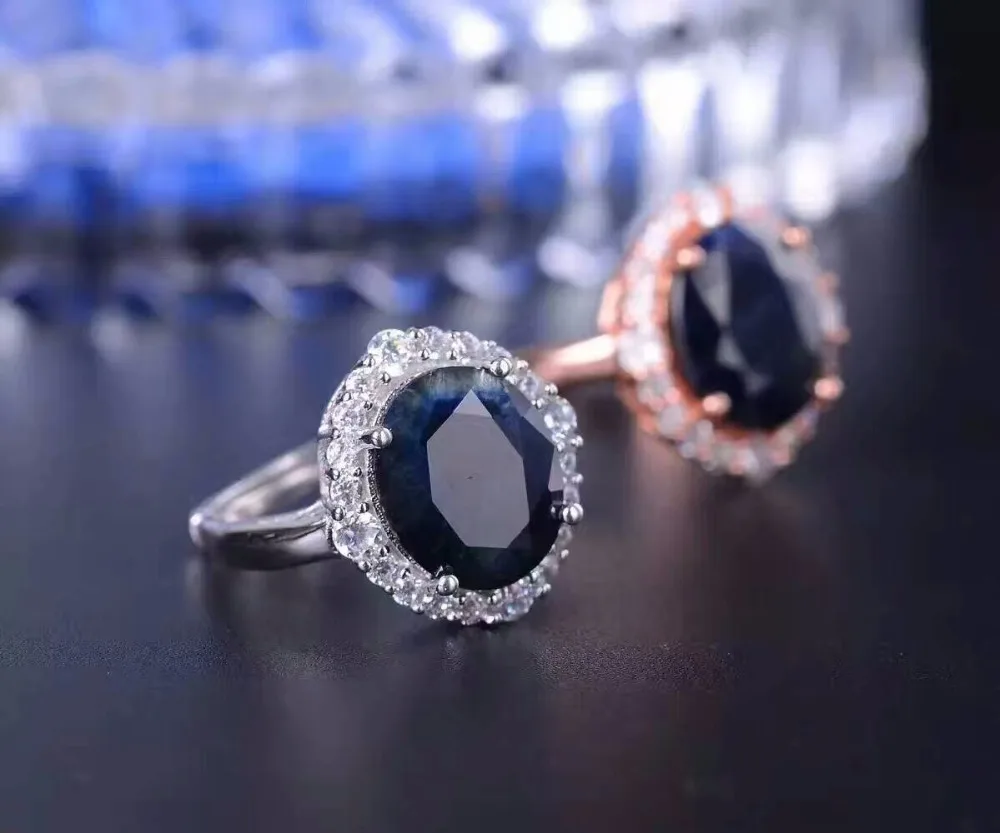 Элегантное сапфировое кольцо 10*12 мм натуральный черный сапфир из китайского сапфира шахты твердое 925 silvr сапфировое Женское Обручальное Кольцо