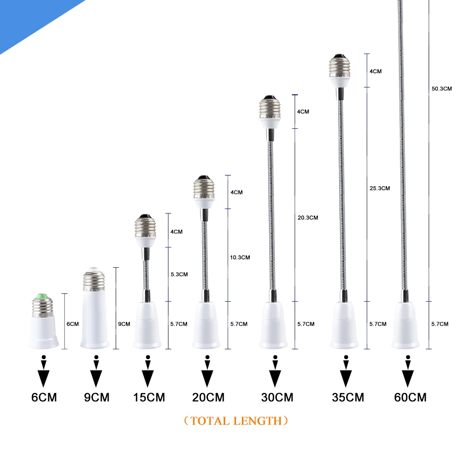 E27 для E27 светодиодный держатель лампы удлинитель адаптер разъем шланга удлинение цоколь лампы постоянного тока в постоянный преобразователи, 6, 9, 15 20 30 35 60 см