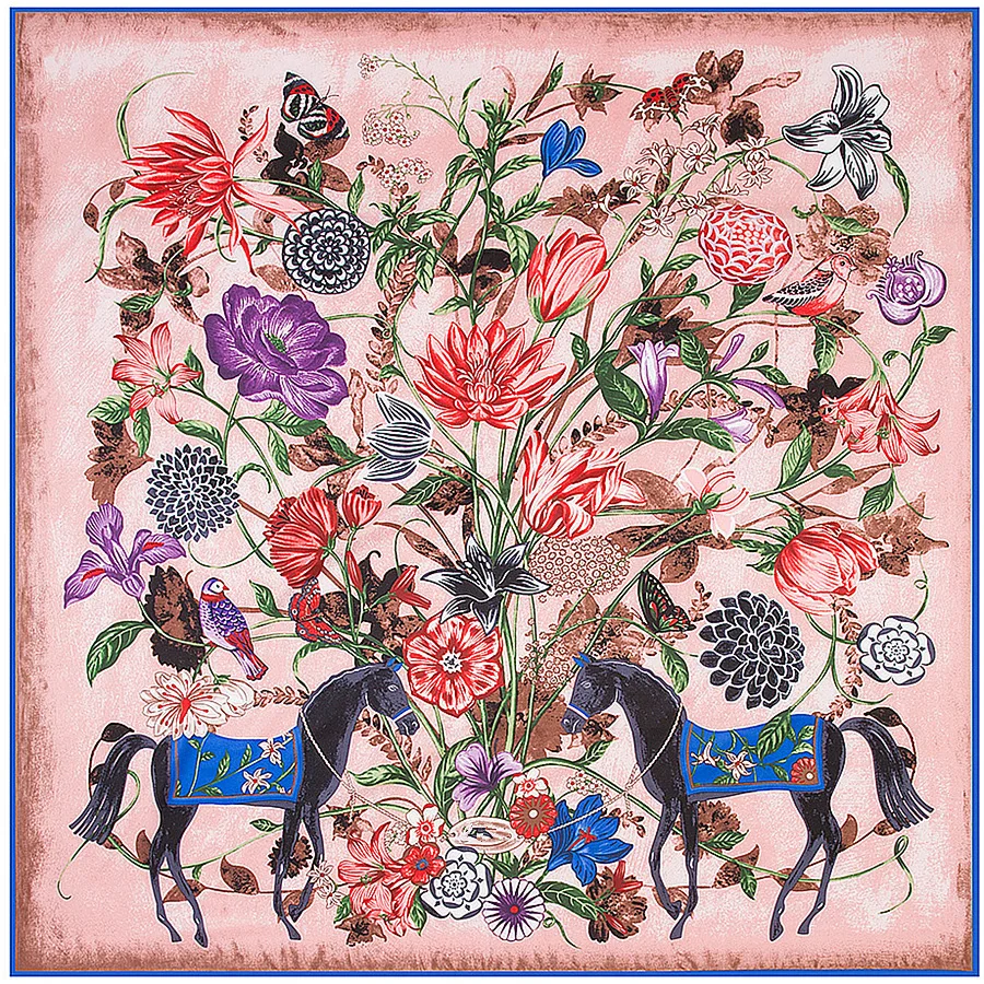

Super Large Twill Silk Women Scarf 130*130 cm Luxury Flower Horse Print Square Scarves High Quality Gift Fashion Shawls Headband