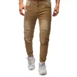 Для Мужчин's повседневное осень джинсовые хлопковые рваные хип хоп Тощий работы мотобрюки джинсы, мужские брюки эластичные мужские зимние