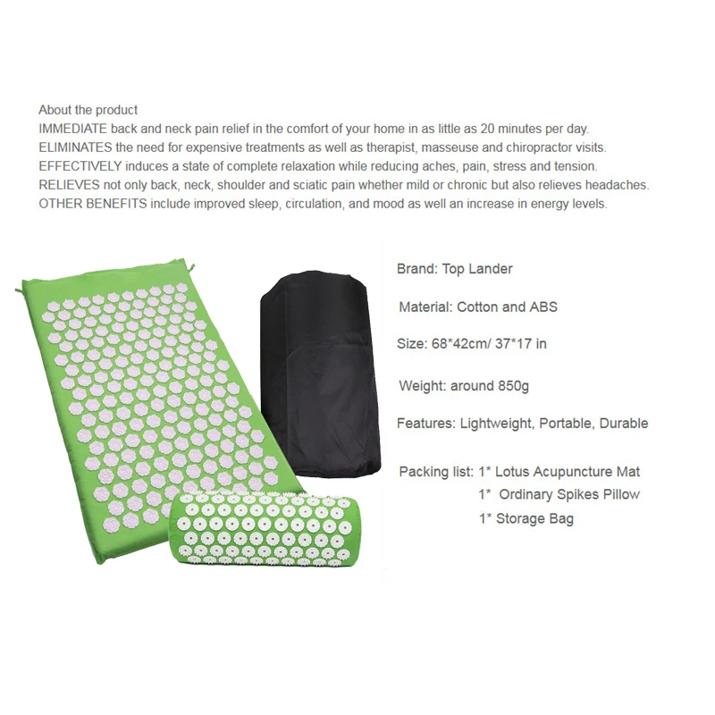 Lotus Yoga Acupressure Mat Pain Relief Spikes Mats Massager Pillow Foot Yoga Massage Mat Acupressure Mat and Pillow Set