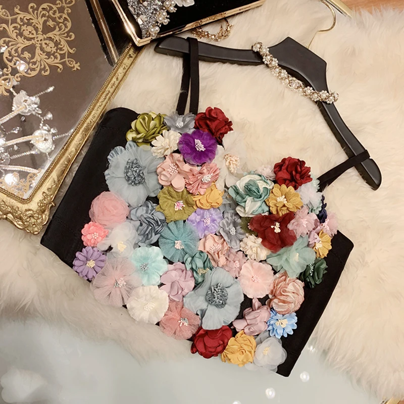 

HIGH STREET New Stylish 2019 Designer Top Women's Spaghetti Strap Flowers Appliques Camis