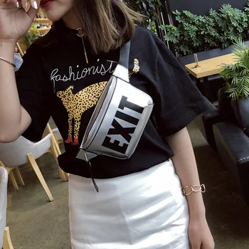 

2018 Fashion PU Leather Waist Bag Women Fanny Packs Letter EXIT Waist Packs Belt Bag Female Chest Handbag Black White Pink WP155