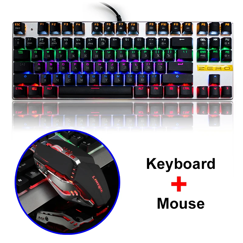 

Metoo Edition Mechanical Keyboard 87 keys Blue Switch Gaming Keyboards Mouse for Tablet Desktop Russian sticker