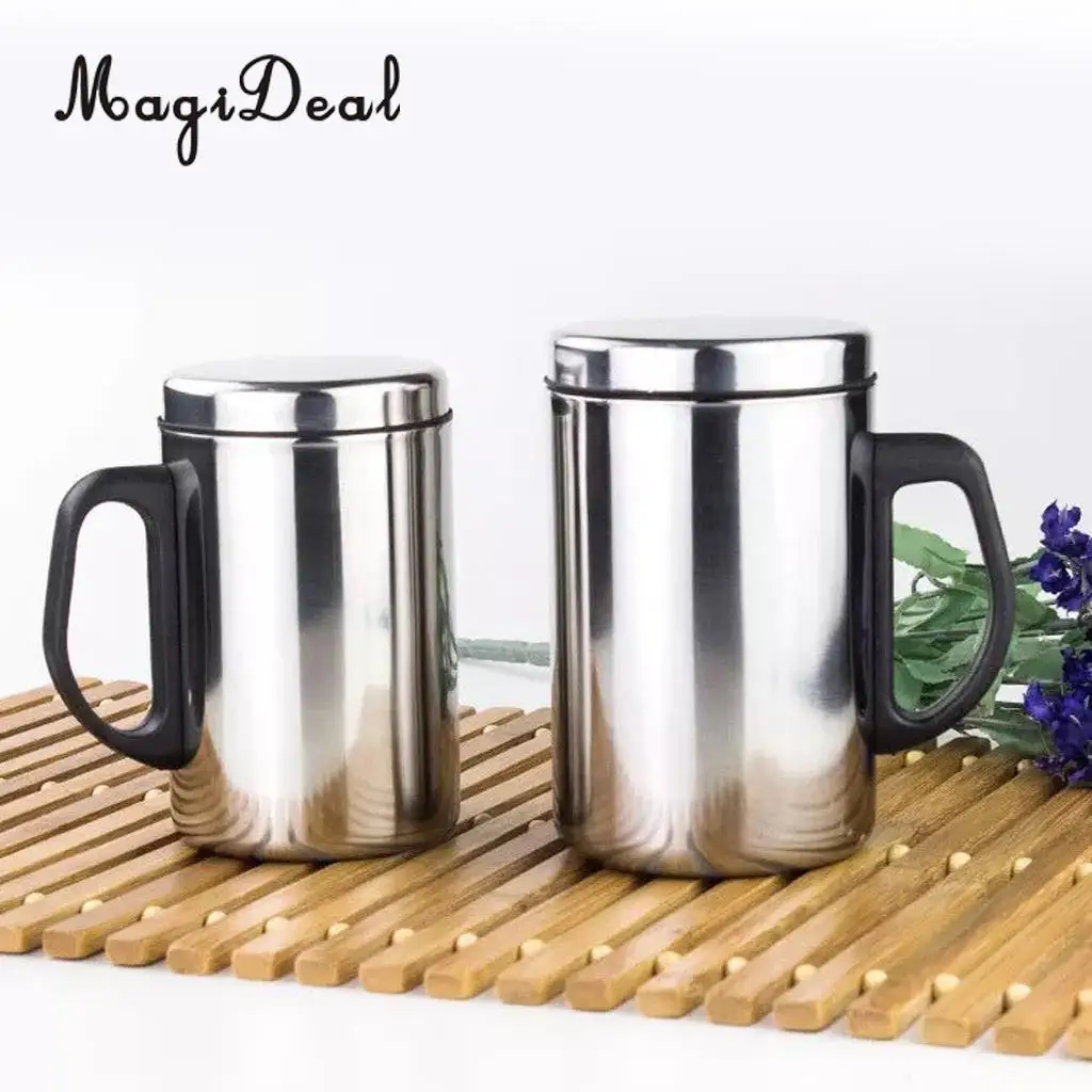 MagiDeal 350/500ml Double Wall Beer Mug Stainless Steel Wine Cup Insulate Travel Camping Mug  - Unique & Insulated with Handle