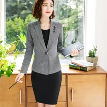 Формальные женские платья костюмы для женщин пиджак делового костюма и блейзер наборы рабочая одежда офисная одежда Стиль Серый