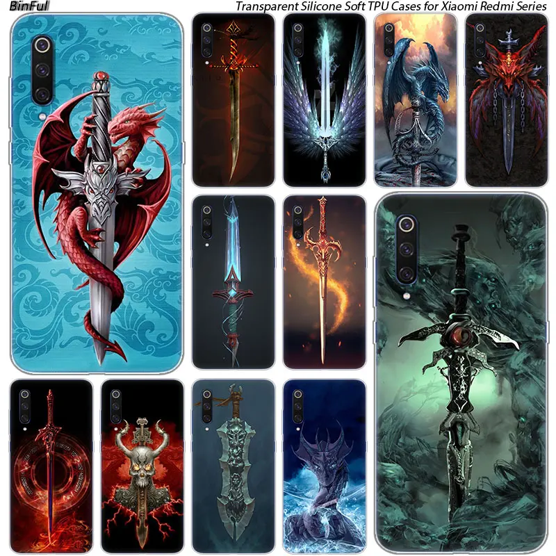 

Knives Dragon Ancient weapon Soft Case For Xiaomi Pocophone F1 9T 9 9SE 8 A2 Lite A1 A2 Mix3 Redmi K20 7A Note 4 4X 5 6 7 Pro S2