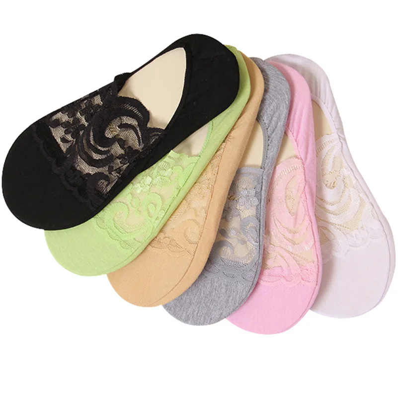 

5pairs Women Transparent Short Lace Socks Girls Summer Hollow Out Boat Socks Slippers Female Soft Invisible Socks Lady Sox Meias