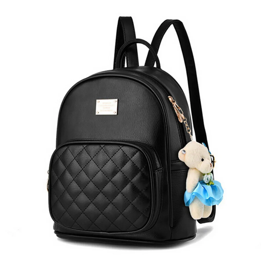 

COOL WALKER New Arrival Fashion Women Backpack Bag Small Bear Pendant Girls Schoolbag Leather Women Backpack Double Zipper Women
