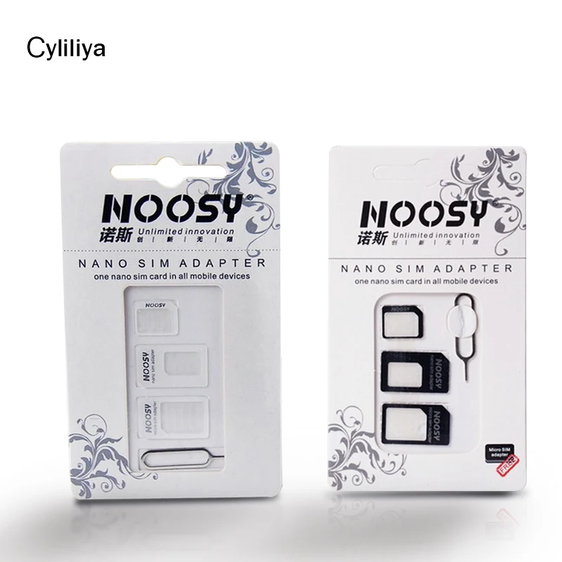 500 комплектов(2000 шт) 4 в 1 Noosy Nano Micro Sim карта адаптер для извлечения Pin для iPhone 5 5S для iPhone 6 6plus 7 7plus с розничной коробкой