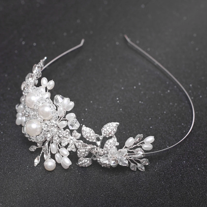 

Floral Headband Bride Wedding Handmade Pearl Women Jewelry Prom Decoration Gifts